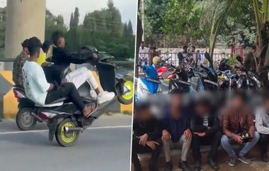 Bengaluru Bike Stunt: बंगळुरू-तुमकुरू राष्ट्रीय महामार्गावर स्कूटरस्वारांची स्टंटबाजी, दुचाकींचे पुढचे चाक हवेत उचलून... (Watch Video)