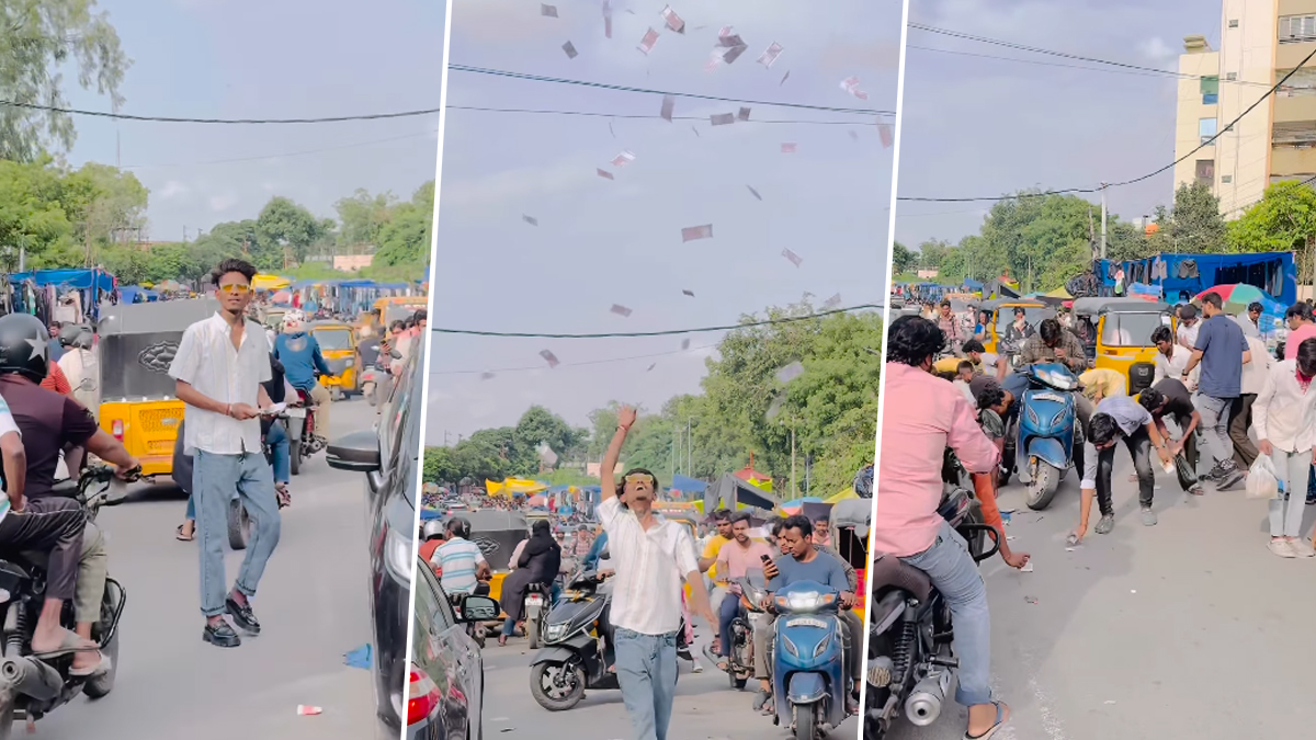 Hydrabad: रिल्स शुट करण्यासाठी भररस्त्यात उधळले नोटांचे बंड्डल, प्रसिध्द होण्यासाठी लोकांच्या जीवाशी खेळ (Watch Video)