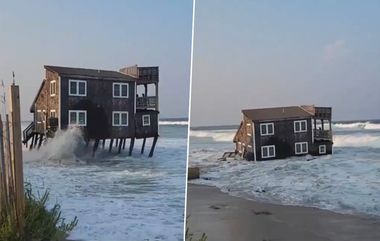 Beachfront Home Collapses into Sea: पत्त्याच्या बंगल्याप्रमाणे बीचफ्रंट घर समुद्रात कोसळलं; यूएसमधील नॉर्थ कॅरोलिना येथील घटना (Watch Video)