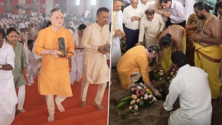 Navi Mumbai Shri Lord Venkateshwara Temple: उद्योगपती Gautam Singhania यांच्या हस्ते नवी मुंबईतील श्री भगवान व्यंकटेश्वर मंदिराची पायाभरणी, पहा व्हिडिओ (Watch)