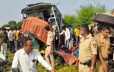 Jalna Accident: जालना-वडीगोद्री रोडवर ट्रक आणि MSRTC बसची जोरदार धडक; 6 ठार, 18 जखमी (Watch Video)