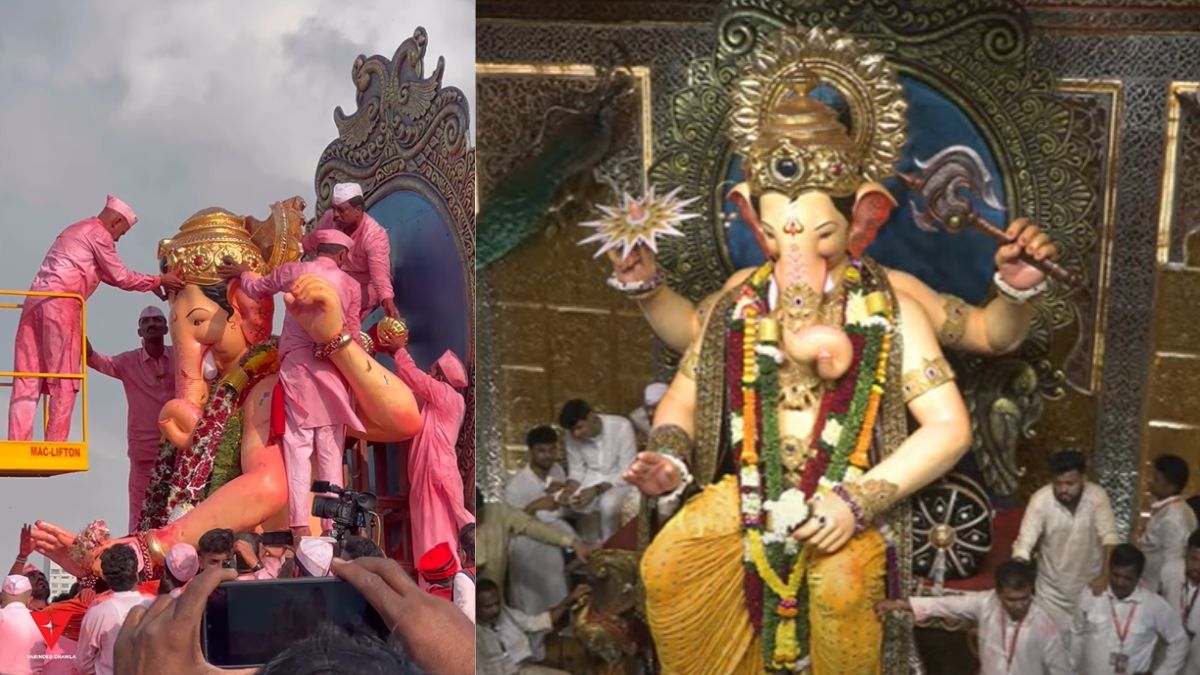 Lalbaug cha Raja 2024 Gold Crown: लालबागचा राजा ला यंदा Anant Ambani यांनी दान केलेला 20 किलोचा सोन्याचा मुकूट विसर्जनापूर्वी चौपाटी वर उतरवला;  पहा या क्षणाचा व्हिडिओ  (Watch Video)