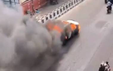 Driverless Burning Car on Jaipur Roads: जयपूरच्या रस्त्यावर धावली आग लागलेली चालकविरहीत कार; व्हिडिओ व्हायरल