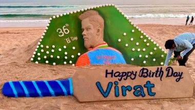 Happy Birthday Virat Kohli: वाळू कलाकार सुदर्शन पटनायक यांनी विराट कोहलीला त्याच्या वाढदिवसानिमित्त ओडिशातील पुरी बीचवर बनवले वाळूचे शिल्प, येथे पाहा फोटो