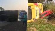 Telangana Road Accident: तेलंगणामध्ये नगरकुर्नूल इथं ट्रॅक्टरला धडकल्यानंतर स्कूल बस उलटली; 5 विद्यार्थी जखमी (Watch Videos)