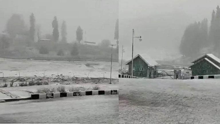 First Snowfall of Winter Season: पृथ्वीवरील स्वर्ग! काश्मीरमध्ये हंगामातील पहिला हिमवर्षाव; स्कीइंग, स्लेजिंगसाठी पर्यटक आतूर (Watch Video)