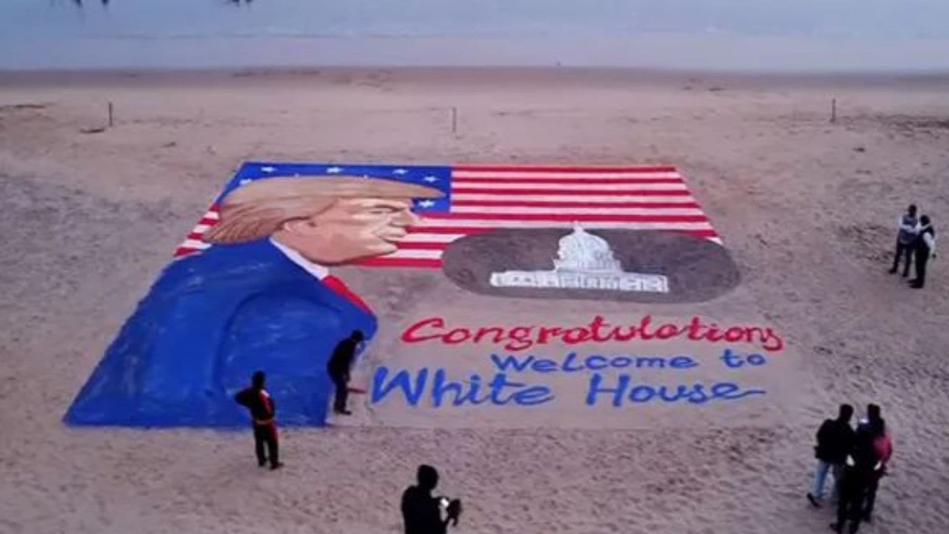 Donald Trump's Sand Art: डोनाल्ड ट्रम्प यांच्या शपथविधी सोहळ्याचा भारतात उत्साह; कलाकाराने साकारली 47 फूट लांबीची कलाकृती