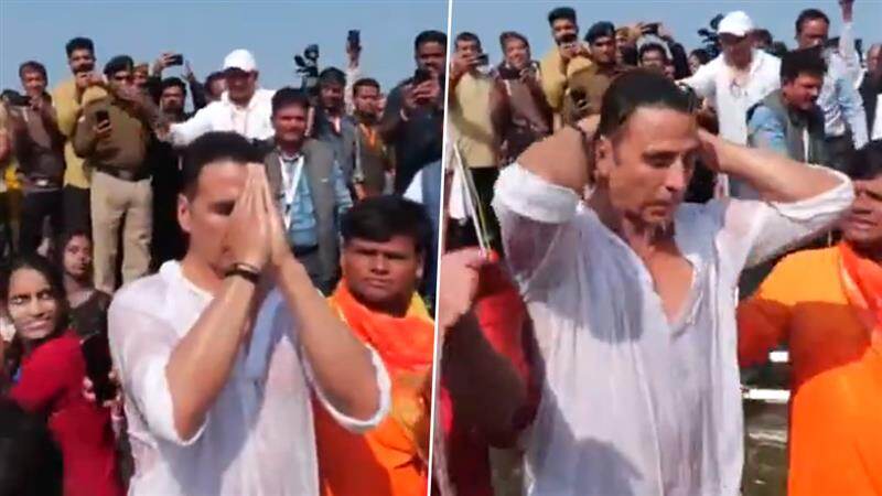 Akshay Kumar at Maha Kumbh 2025: अभिनेता अक्षय कुमार महाकुंभमध्ये सहभागी, त्रिवेणी संगमावर केले पवित्र स्नान (Video)