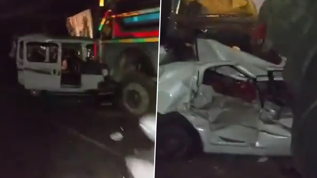 Nashik Road Accident Video: नाशिकमध्ये हाय स्पीड कंटेनरची अनेक वाहनांना धडक; एक ठार, 21 जखमी