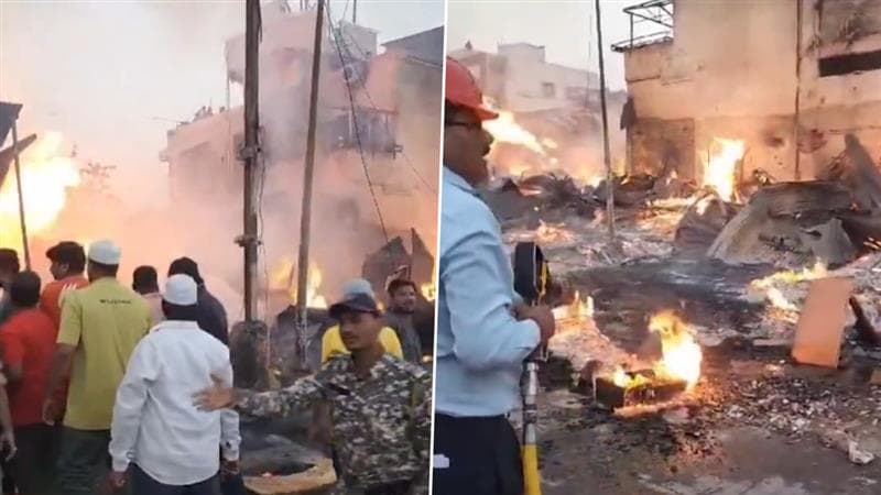 Fire at Chhatrapati Sambhajinagar: छत्रपती संभाजीनगर शहरातील सेंट्रल नाका मार्केटमध्ये भीषण आग; अनेक दुकाने जळून खाक (Watch Video)