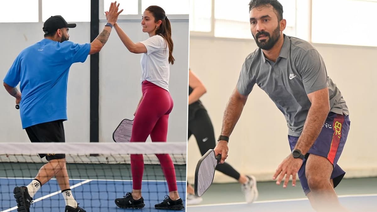 आयपीयलमधून वेळ काढत विराट कोहली आणि पत्नी अनुष्काने खेळला 'पिकलबॉल'; दिनेश कार्तिक, भुवनेश्वर कुमार, जोश हेझलवूड सहभागी