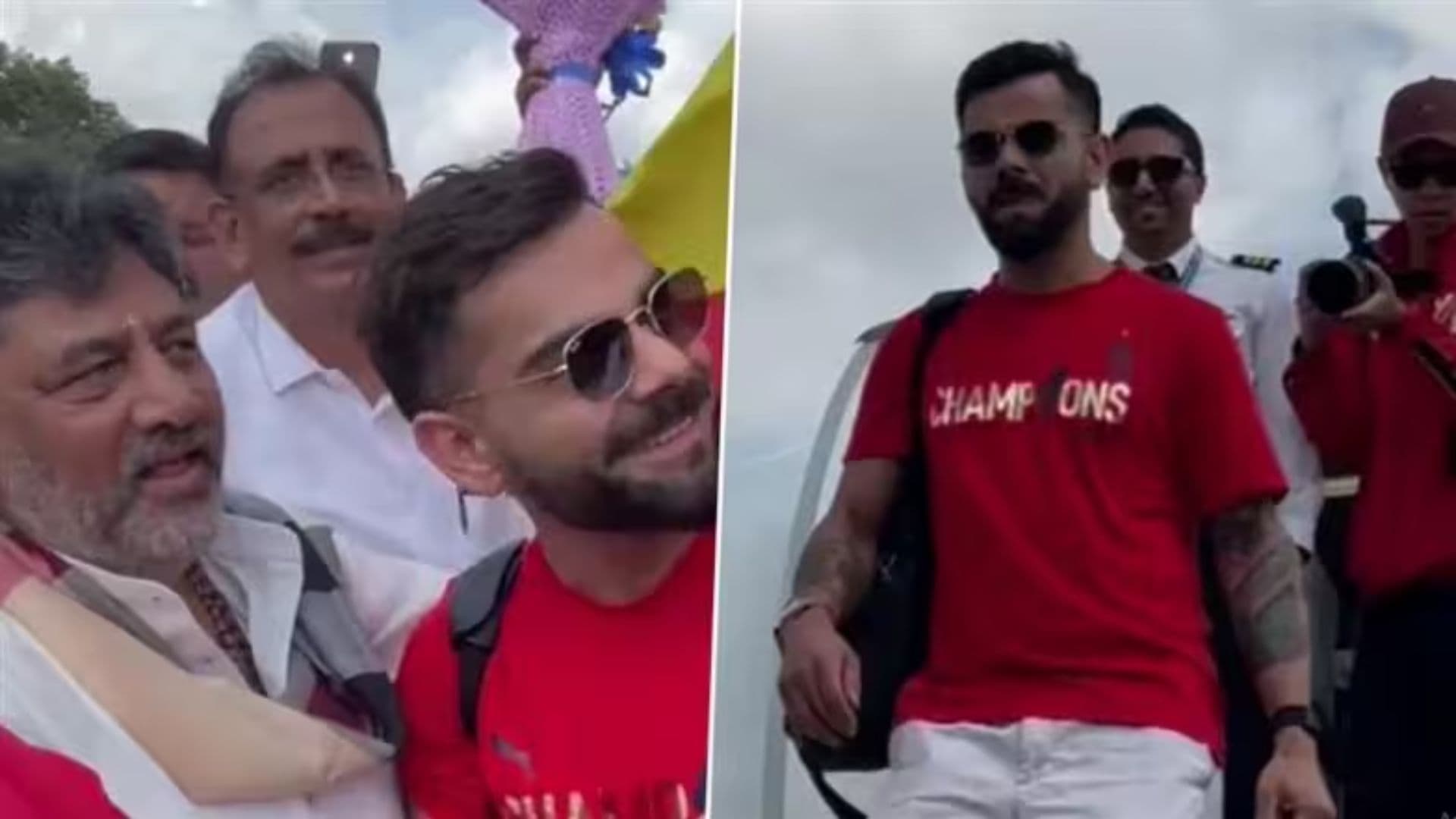RCB Players at Bengaluru Airport: बेंगळुरू विमानतळावर आरसीबी खेळाडूंचे जोरदार स्वागत; कर्नाटकचे उपमुख्यमंत्री डीके शिवकुमार स्वत: उपस्थित (Video)