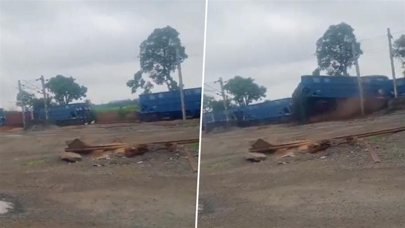 Goods Train Overturned In Sahibganj: झारखंडमध्ये मालगाडी उलटली; अपघाताचे भयानक दृश्य कॅमेऱ्यात कैद