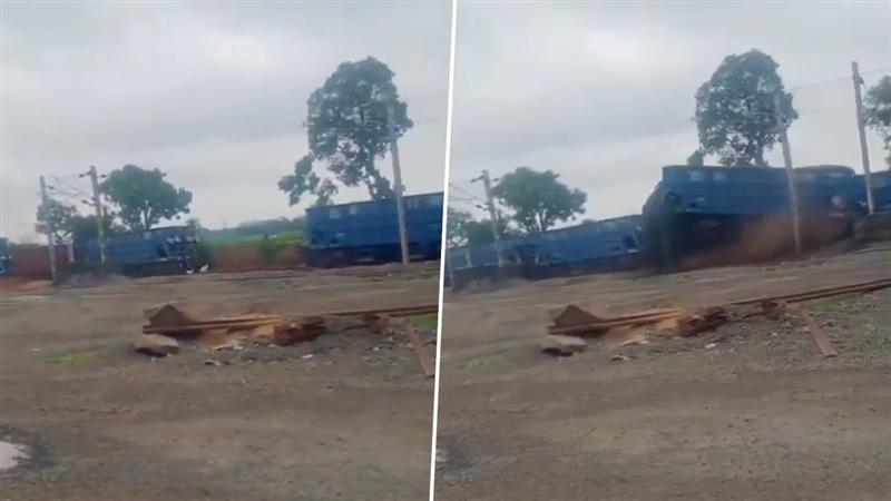 Goods Train Overturned In Sahibganj: झारखंडमध्ये मालगाडी उलटली; अपघाताचे भयानक दृश्य कॅमेऱ्यात कैद
