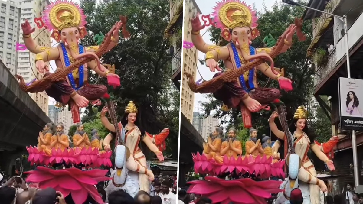 Mumbai Cha Peshwa 2026: 'मुंबईचा पेशवा' संपूर्ण हवेत असलेल्या मूर्तीचं रूप पाहून भक्त थक्क; सोशल मीडीयात व्हिडिओ वायरल