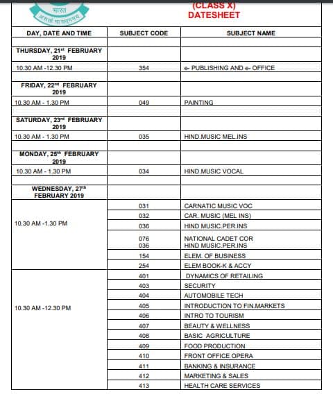 10th Time Table 