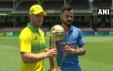 Aaron Finch  आणि  Virat Kohli ने  2019 वर्ल्डकप ट्रॉफीसोबत केले ऑस्ट्रेलियात केले फोटोसेशन! पहा ट्रॉफीची पहिली झलक