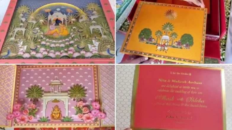 Akash Ambani-Shloka Mehta Wedding: आकाश अंबानी-श्लोका मेहता यांच्या शाही लग्नपत्रिकेचा थाट सोशल मीडियावर व्हायरल (Video) Akash Ambani-Shloka Mehta Wedding: आकाश अंबानी-श्लोका मेहता यांच्या शाही लग्नपत्रिकेचा थाट सोशल मीडियावर व्हायरल (Video)