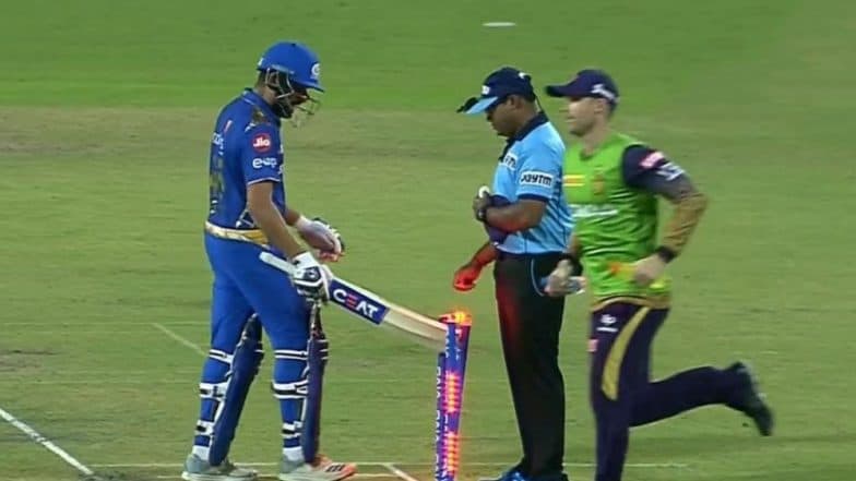 KKR vs MI, IPL 2019: कोलकाता नाइट रायडर्स विरुद्धच्या सामन्यानंतर मुंबई इंडियन्स संघाचा कर्णधार रोहित शर्माला दंडाची शिक्षा KKR vs MI, IPL 2019: कोलकाता नाइट रायडर्स विरुद्धच्या सामन्यानंतर मुंबई इंडियन्स संघाचा कर्णधार रोहित शर्माला दंडाची शिक्षा