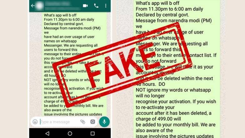 Whatsapp वापरण्यासाठी प्रति महिना 499 रूपये भरावे लागणार? झपाट्याने व्हायरल होणार्या या मेसेजमागील जाणून घ्या सत्य! Whatsapp वापरण्यासाठी प्रति महिना 499 रूपये भरावे लागणार? झपाट्याने व्हायरल होणार्या या मेसेजमागील जाणून घ्या सत्य!