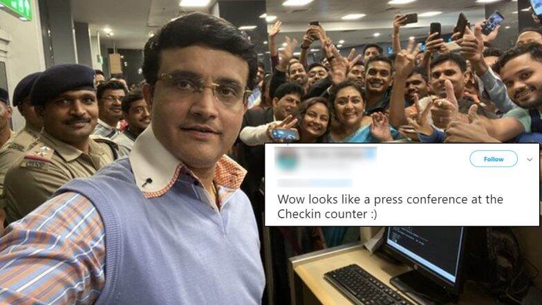 BCCI अध्यक्ष सौरव गांगूली याचा बेंगलुरू एअरपोर्टवरील सेल्फी पाहून चाहते खूश, ट्विटरवर व्यक्त केल्या प्रतिक्रिया BCCI अध्यक्ष सौरव गांगूली याचा बेंगलुरू एअरपोर्टवरील सेल्फी पाहून चाहते खूश, ट्विटरवर व्यक्त केल्या प्रतिक्रिया