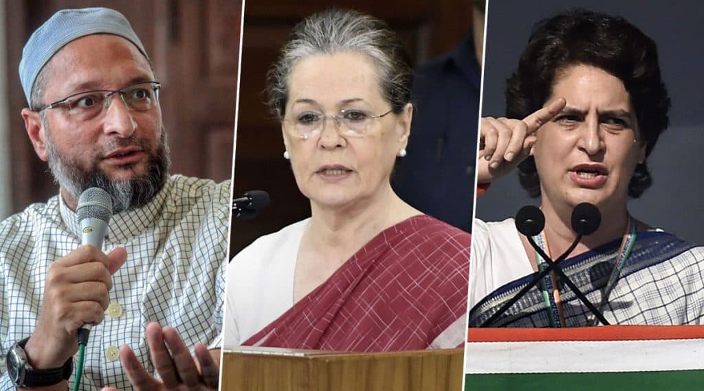 सोनिया गांधी, प्रियांका गांधी आणि असदुद्दीन ओवैसी यांच्या विरोधात गुन्हा दाखल; CAA ला विरोध करत चिथावणीखोर भाषण करण्याचा आरोप सोनिया गांधी, प्रियांका गांधी आणि असदुद्दीन ओवैसी यांच्या विरोधात गुन्हा दाखल; CAA ला विरोध करत चिथावणीखोर भाषण करण्याचा आरोप