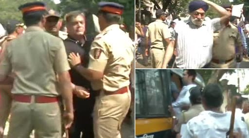 मातोश्रीबाहेर निषेध करणाऱ्या PMC बॅंकेतील ठेवीदारांना पोलिसांनी घेतले ताब्यात मातोश्रीबाहेर निषेध करणाऱ्या PMC बॅंकेतील ठेवीदारांना पोलिसांनी घेतले ताब्यात