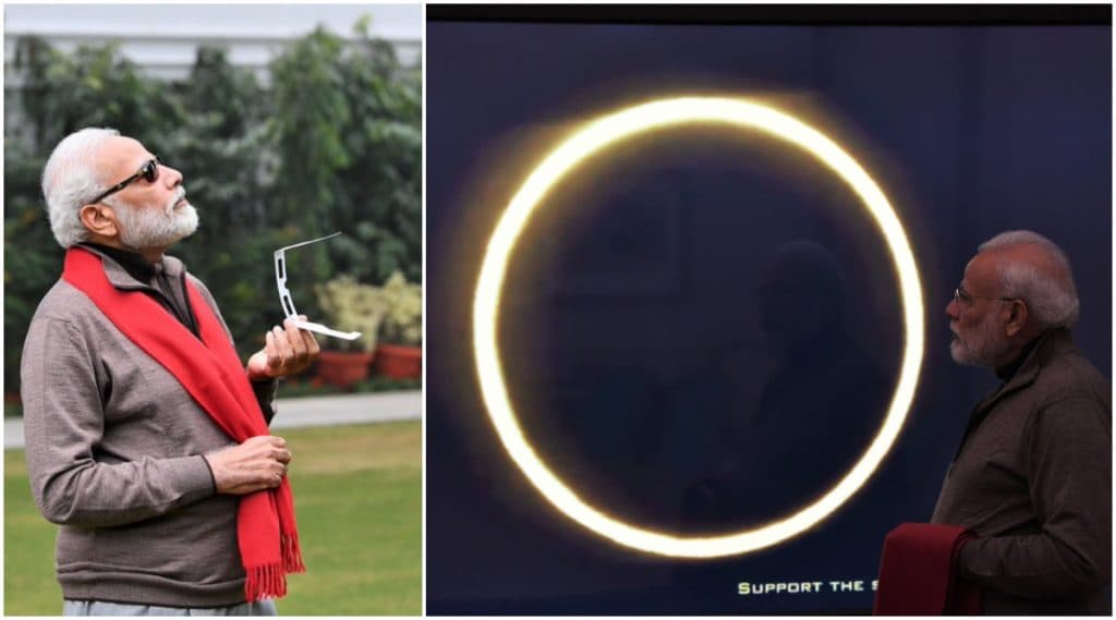 Surya Grahan 2019: पंतप्रधान नरेंद्र मोदी यांनी कोझीकोड येथून आपल्या खास अंदाजात पाहिले कंकणाकृती सूर्य ग्रहण, पाहा फोटो Surya Grahan 2019: पंतप्रधान नरेंद्र मोदी यांनी कोझीकोड येथून आपल्या खास अंदाजात पाहिले कंकणाकृती सूर्य ग्रहण, पाहा फोटो