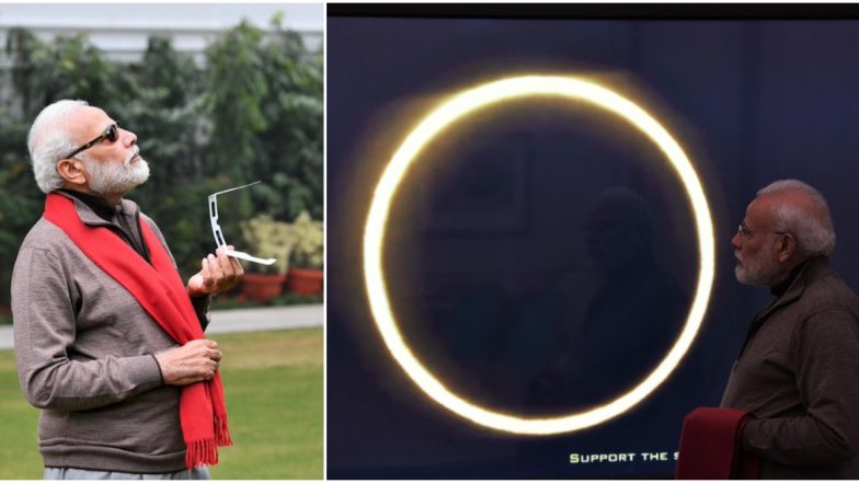 Surya Grahan 2019: पंतप्रधान नरेंद्र मोदी यांनी कोझीकोड येथून आपल्या खास अंदाजात पाहिले कंकणाकृती सूर्य ग्रहण, पाहा फोटो