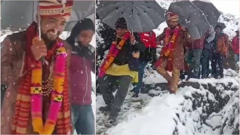 उत्तराखंड: 4 किलोमीटर बर्फातून चालत नवरदेव पोहोचला लग्नमंडपात; पहा व्हायरल फोटो
