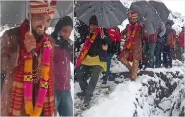 उत्तराखंड: 4 किलोमीटर बर्फातून चालत नवरदेव पोहोचला लग्नमंडपात; पहा व्हायरल फोटो