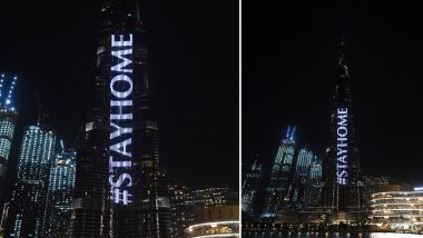 दुबई: Coronavirus च्या पार्श्वभूमीवर Burj Khalifa वर करण्यात आलेल्या अद्भूत रोषणाईच्या माध्यमातून नागरिकांना देण्यात आला घरी राहण्याचा सल्ला