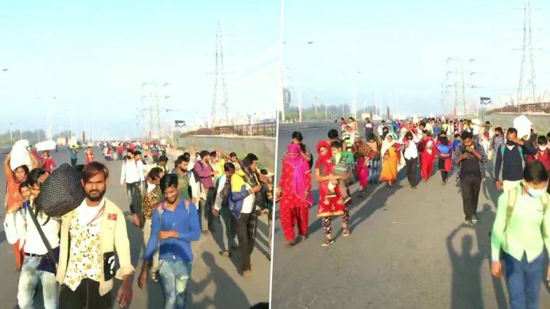 Coronavirus Lockdown मुळे बेरोजगार कामगारांची घराच्या दिशेने धाव; घर गाठण्यासाठी कुटुंबासह पायपीट (Watch Video)