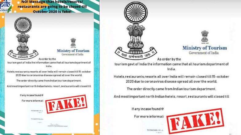 Fact Check: ऑक्टोबर 2020 पर्यंत हॉटेल, रिसॉर्ट्स, रेस्टॉरंट्स बंद रहाणार? COVID-19 लॉकडाउन काळात व्हायरल होत असलेल्या या मेसेज मागील सत्य जाणून घ्या