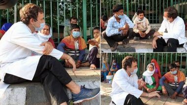 Lockdown: राहुल गांधी यांनी घेतली परप्रांतीय कामगारांची भेट; फुटपाथवर बसून केली आत्मीयतेने विचारपूस (Photo)