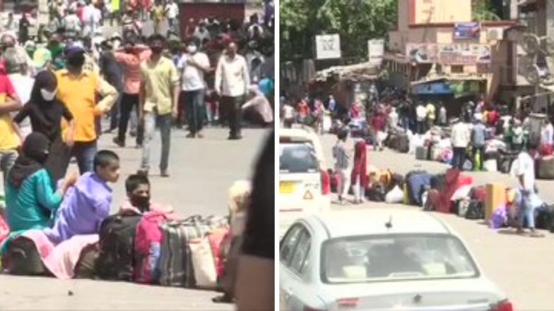 मुंबई: धारावी मधील स्थलांतरित मजूरांची स्वगृही परतण्यासाठी धडपड; रेल्वे स्टेशनला जाणाऱ्या बसेससाठी लांबच लांब रांगा