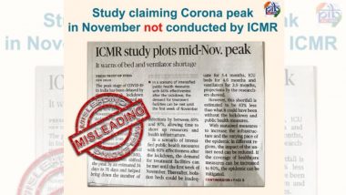 Fact Check: कोव्हिड 19 चा भारतातील उच्चांक नोव्हेंबरच्या मध्यावर होईल असा दावा करणारा अभ्यास ICMR ने केलेला नाही; PIB Fact Check ने केला खुलासा
