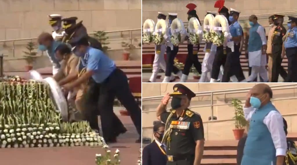 Kargil Vijay Diwas 2020: कारगिल विजय दिनानिमित्त संरक्षणमंत्री राजनाथ सिंह सह तीनही सैन्यदलाच्या प्रमुखांनी राष्ट्रीय युद्ध स्मारकावर जाऊन शूरवीरांना दिली मानवंदना; Watch Video Kargil Vijay Diwas 2020: कारगिल विजय दिनानिमित्त संरक्षणमंत्री राजनाथ सिंह सह तीनही सैन्यदलाच्या प्रमुखांनी राष्ट्रीय युद्ध स्मारकावर जाऊन शूरवीरांना दिली मानवंदना; Watch Video