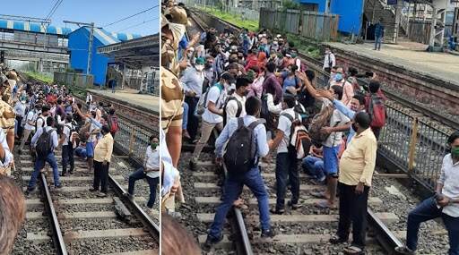 नालासोपाऱ्यात एसटी स्टॅण्ड बंद केल्याने प्रवाशांची रेल्वे स्थानकावर गर्दी; लोकलने प्रवास करण्याची केली मागणी नालासोपाऱ्यात एसटी स्टॅण्ड बंद केल्याने प्रवाशांची रेल्वे स्थानकावर गर्दी; लोकलने प्रवास करण्याची केली मागणी