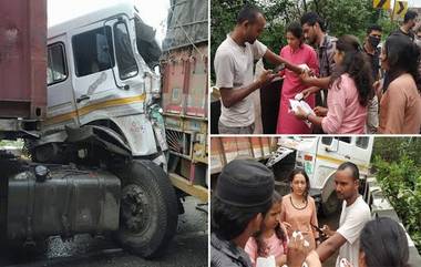 मुंबई-पुणे एक्सप्रेस महामार्गावर अपघात; जखमींच्या मदतीसाठी राष्ट्रवादी युवती काँग्रेस कार्यकर्त्या सरसावल्या