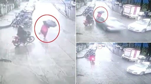 धक्कादायक! ठाणे येथे एका वेगवान कारच्या धडकेत 40 वर्षीय महिला जखमी; संपूर्ण घटना सीसीटीव्ही कॅमेऱ्यात कैद धक्कादायक! ठाणे येथे एका वेगवान कारच्या धडकेत 40 वर्षीय महिला जखमी; संपूर्ण घटना सीसीटीव्ही कॅमेऱ्यात कैद