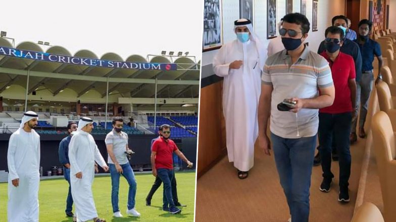 IPL 2020 Update: बीसीसीआय बॉस सौरव गांगुली यांनी शारजाह क्रिकेट स्टेडियमचा केला दौरा, आयपीएल 13 पूर्वी तयारीचा घेतला आढावा (See Pics)