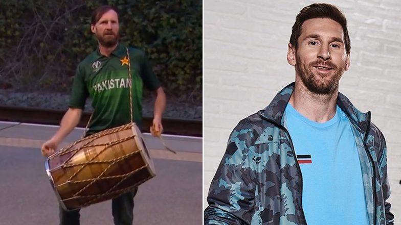 Lionel Messi Spotted Playing Dhol in Manchester: मॅनचेस्टर येथे पाकिस्तानी क्रिकेट जर्सीत लिओनेल मेस्सी याला ढोल वाजवताना पाहून नेटकरी चकित, पाहा Photo
