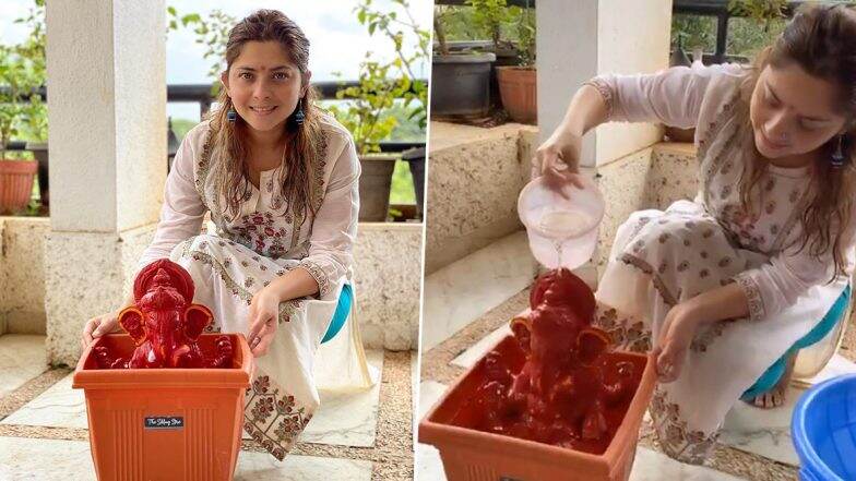 Sonalee Kulkarni हिने आपल्या कुटूंबासह अगदी साधेपणाने घरच्या घरी केले आपल्या लाडक्या गणपती बाप्पाचे विसर्जन; Watch Video