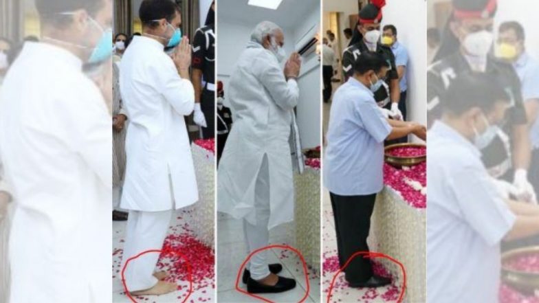 नरेंद्र मोदी, अरविंद केजरीवाल व राहुल गांंधी यांंचा प्रणब मुखर्जी यांंचे अंंत्यदर्शन घेतानाचा 'हा' फोटो व्हायरल