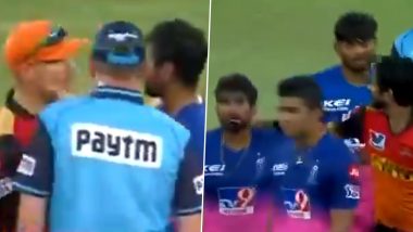 IPL 2020: राजस्थान रॉयल्सचा राहुल तेवतिया आणि SRHच्या खलील अहमद यांच्यात मैदानावरचा झाला जोरदार वाद, डेविड वॉर्नरने केली मध्यस्ती (Watch Video)