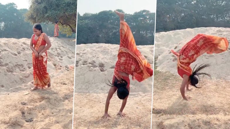 Viral Video: साडीत Back Flip मारत जबरदस्त स्टंट्स करणा-या महिलेचा व्हिडिओ पाहून तुमच्या डोळ्यांवर विश्वास बसणार नाही, नक्की पाहा