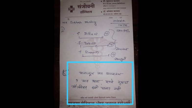अहमदनगर मधील डॉक्टारांचे Prescription Viral; ऑक्सिजनची कमतरता जाणवू नये म्हणून औषधांसोबत दिला 'हा' खास सल्ला (See Pic)