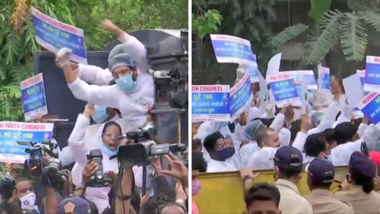 मुंबई: इंधन दरवाढीविरोधात युवा काँग्रेस कार्यकर्त्यांचे भाजप कार्यालयाबाहेर आंदोलन, आमदार झीशान सिद्दीकींसह 40-50 जणांना पोलिसांनी घेतले ताब्यात