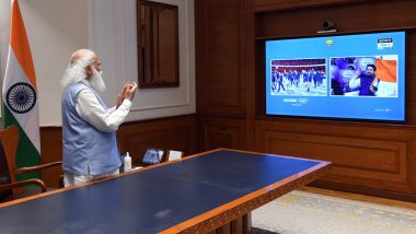 Tokyo Olympics 2020: पंतप्रधान नरेंद्र मोदी यांनी कार्यालयात बसून असे केले भारतीय ऑलिम्पिक दलाचे स्वागत, पाहा Photo